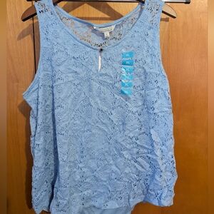 Company Ellen Tracy XL Light Periwinkle Sleeveless Lace Blouse